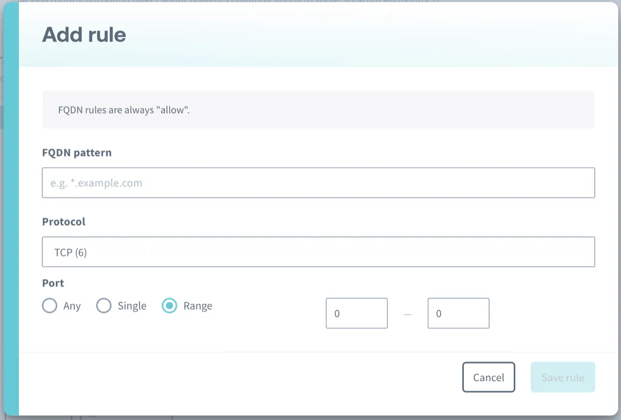 Adding a Domain rule (action: always Allow)