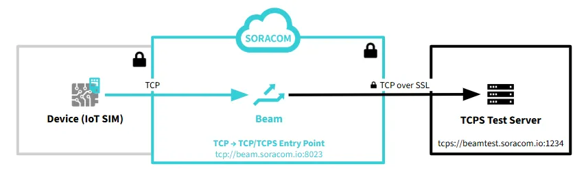 TCP flow via Beam to TCPS test server