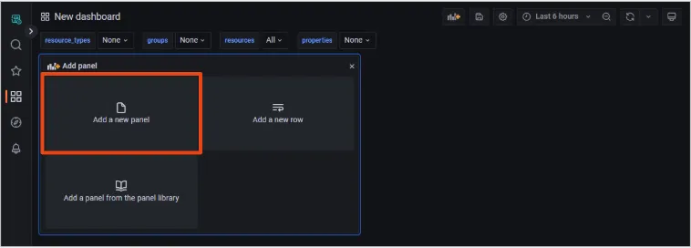 Add new panel button in dashboard
