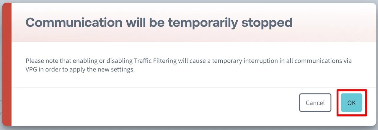 The "Communication will be temporarily stopped" confirmation dialog