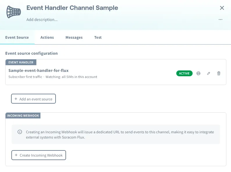 Event Source tab of a channel listing an Event Handler