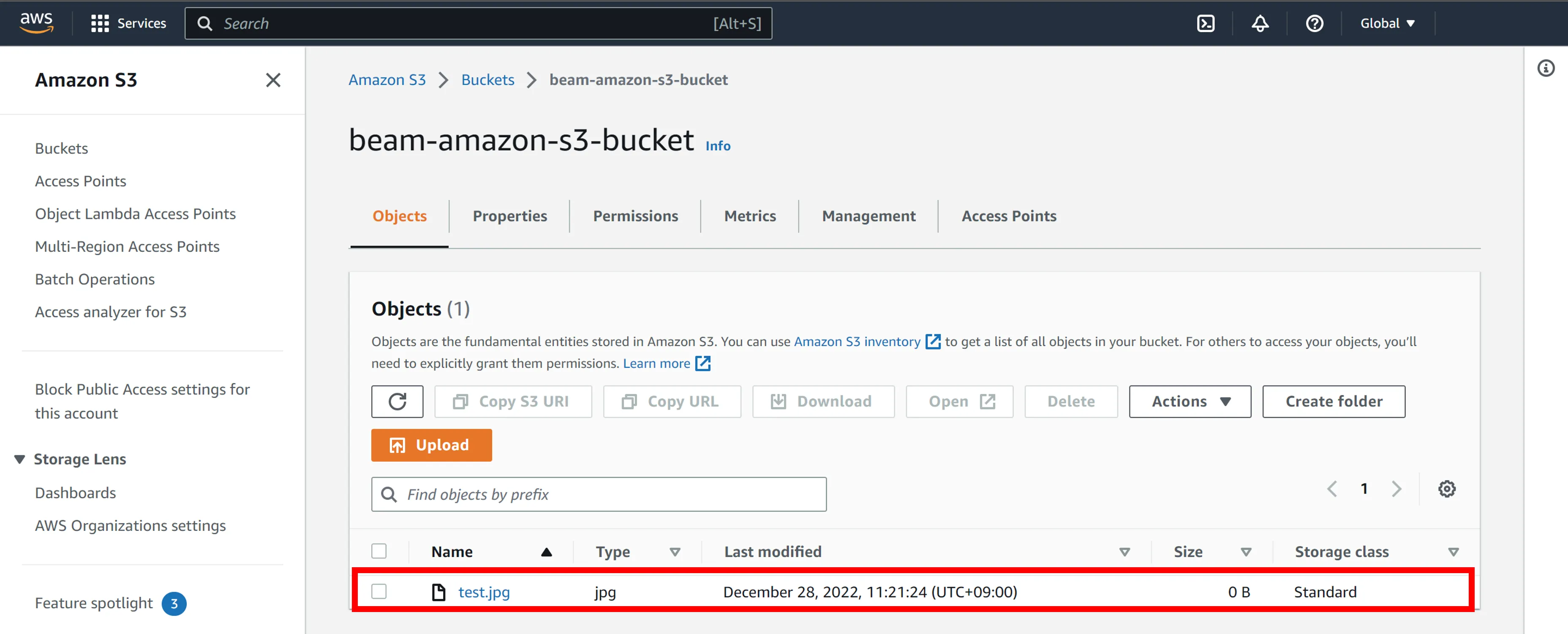 Uploaded File in S3 Bucket