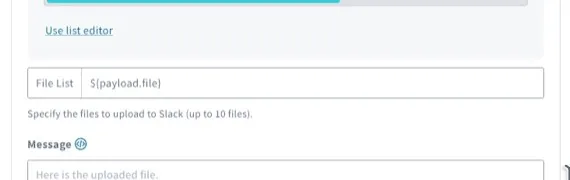 Screenshot of the Files field in advanced expression mode, with an expression entered in File List.