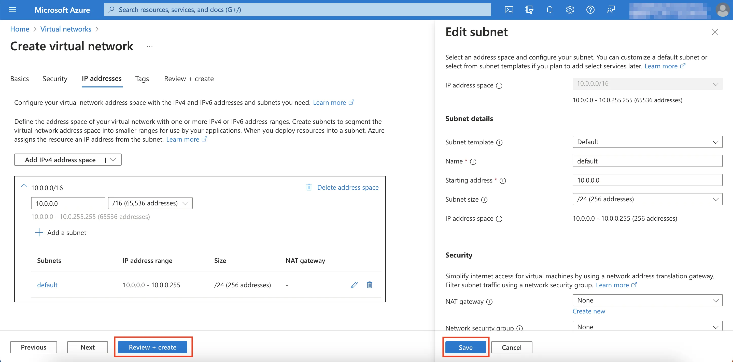 Save and Review Configuration