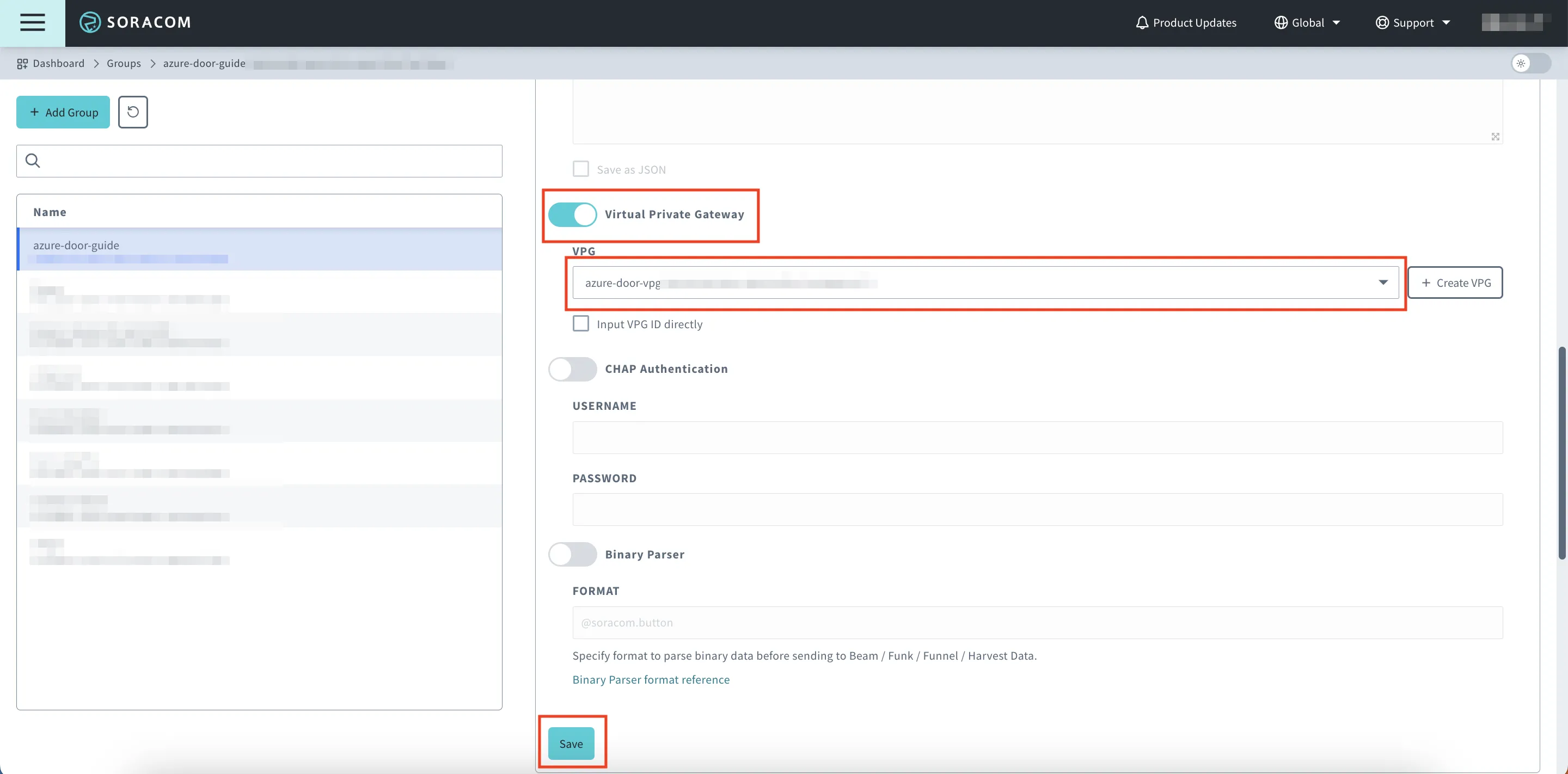 VPG Setting Configuration