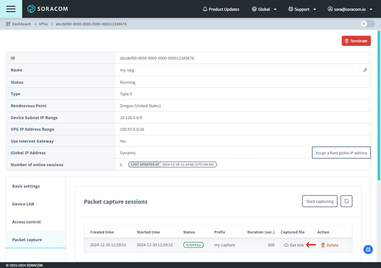 Download packet capture file